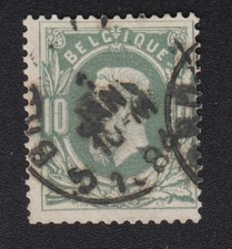 TIMBRE Belgique 1869-78 Leopold II 10c vert oblitéré n°26 catalogue Maury