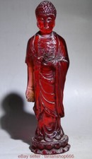 7.4 "Chine antique rouge ambre sculpté Bouddha cadre Shakyamuni Bouddha