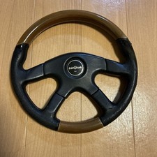 Italvolanti Leather & Wood Combo 4-Spoke Steering Wheel 36cm Used F/S