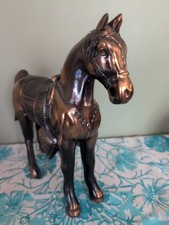 Vintage Bronze Detailed Horse With Saddle Statue Western Made In USA 10" Tall