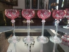 1 Wine liquor 6" tall glass Cranberry Red Cut clear Val Saint Lambert Berncastel