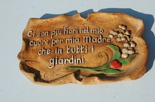 Poterie vintage à suspendre en relief du muguet et un poème de Maurice Carème