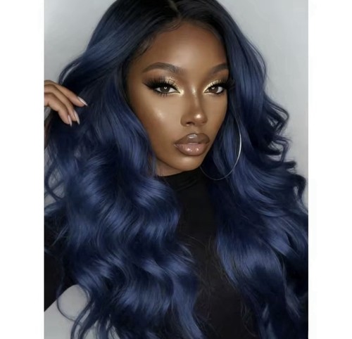 Dark blue colored wavy wigs - dark,