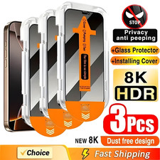 3x Easy Install Privacy Screen Protector For iPhone 17 16 15 14 13 Pro Max Plus