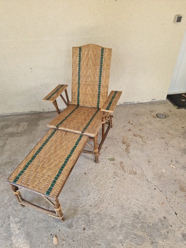 Chaise longue vintage rotin - chaise, et