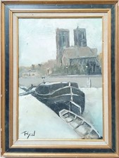 huile sur toile -Péniches   -