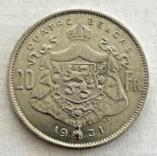 BELGIQUE - 20 FRANCS  1931 - ARGENT - ALBERT ROI DES BELGES - 4 BELGAS FR -