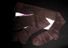 BAS VINTAGE PJ ARC T 2/3 MARRON NYLON FANTAISIE RAINURE COTELÉE LINGERIE SEXY