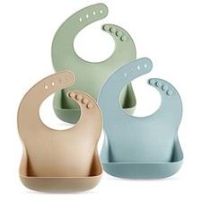 PandaEar Bavoir Silicone Imperméable pour Bébé - Lot de 3 avec 4 Boutons Régl...
