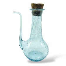 Essencier / oil carafe signed Verrerie de Biot - bubble glass - blue - 24 cm