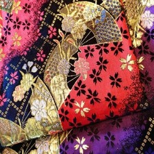 Oriental Bronzage Tissu Rétro Sakura Imprimé pour Kimono Ceinture Trousse Sac