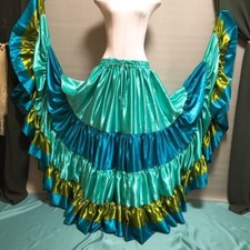 Mix Satin 5 Tiered Gypsy Skirt Belly Dance Jupe 25 Yd Flamenco Frill Ruffle TTO