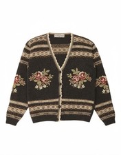 RENE' DERHY Womens Oversized Cardigan Sweater UK 10 Small Grey Floral BM22