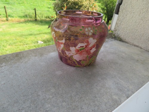 Ancien vase verre émaillé - ancien,