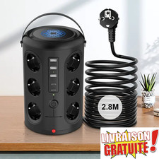 Multiprise Tour Électrique avec USB Type-C, 12 Prises AC, Câble 2.8M Sécurité