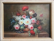 HSP Painting "Bouquet of Flowers on Entablature" Signed Ed. W. Kerling (1889-1953)