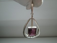 IVAR T HOLD NORWAY MODERNIST 830 SILVER & AMETHYST PENDANT FOR NECKLACE 53mmLONG