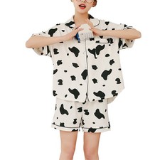  1 lot de 2 pièces été femmes pyjamas dessin animé vache pyjamas coton cardigan