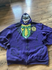 DC Comics  Joker Full Zip Up Costume Hoodie W/ Face Mask Batman Cosplay Size L