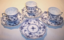 Royal Copenhagen BLUE FLUTED: Full Lace #1038: Demitasse 3 Cups 4 Saucers:EXC:NR
