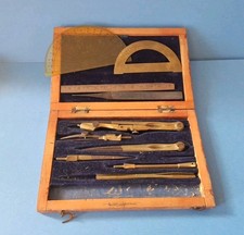 Ancienne Boîte De Compas Laiton Marque JFA Complète + Rapporteurs Made In France