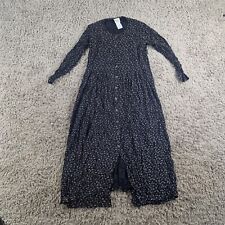 Laura Ashley Dress Womens 14 Vintage Black Floral Button Up Prairie Maxi Long