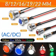 8/12/16/19/22mm Waterproof IP67 Metal LED Indicator Pilot Dash Light Panel Lamp
