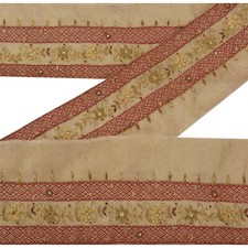 Sanskriti Vintage 1 Yd Sari Border Antique Hand Beaded Indian Sewing Golden Lace