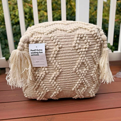 Beige tufted square pouf - beige,