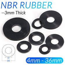 3MM THICK BLACK NBR RUBBER FLAT ROUND RING WASHER SEAL GASKETS 10MM - 56MM OD