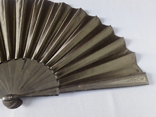 N01 Eventail ancien soie noire & bois ép XIXè L plié 35cm Old black silk fan XIX