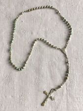 ANTIQUE GREY GREEN METAL PEARL ROSARY + CROSS OF CHRIST + FATIMA ON THE REVERSE