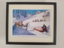 Loon Cartoon Skiing print  'To The Box Dear Boy' Cresta Run  FRAMED