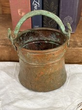 Antique Early 20th Century Copper Pot With Brass Handle Henkel Witches Cauldron