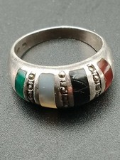 Bague argent 925 agate orange naturelle, chrysoprase verte, onyx noire.....