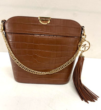 MICHAEL KORS Bea Medium Croc-Embossed Leather Bucket Bag 11x8"