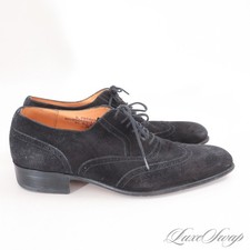 #1 MENSWEAR JM Weston Paris MTM Custom 2007 Black Suede Wingtip Chisel Shoes 7 E