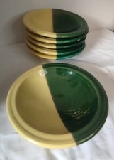 Lot of 6 yellow and green hollow plates 50s 60s tableware D 22 cm vintage