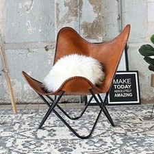 Chaise Longue Papillon En Cuir Véritable Chic Vintage