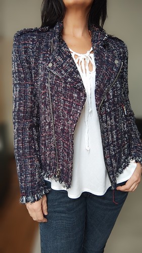 Veste blazer tweed bleu marine - bleu,