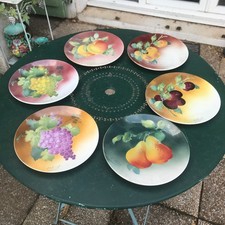 6 Assiettes Murales Décors Fruits Signé Obert KG Faïence de Lunéville 1920