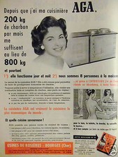 PUBLICITÉ 1956 CUISINIÈRE ROSIÈRES AGA LA PLUS ÉCONOMIQUE DU MONDE À L'HYDROLUX