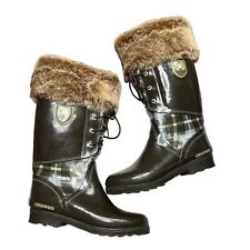 Giesswein women's Zwaring rubber boots green plaid with fur top size 39 (US 8)