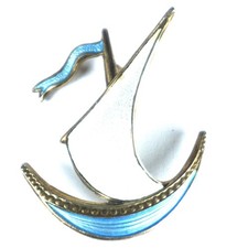 A Vintage Norway 925S Sterling Silver And Enamel Ship Brooch By Ivar T Holth