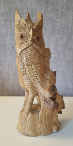 Hibou bois sculpté main - hibou, la