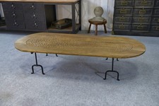 Brutalist Solid Oak Coffee Table - Wrought Iron in the Taste of Noll-Marolles