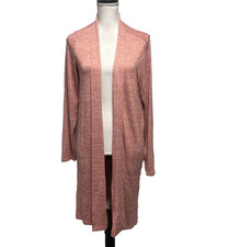 Lands' End Duster Long Cardigan Jacket size Medium 10-12 Coral Pink Rose Pockets
