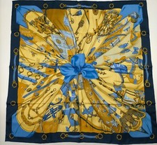 Soleil de Soie Hermes Scarf Silk Carre90 Light Blue-Yellow