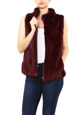 Miss Rouge: Gilet sans manche en fourrure de lapin, couleur Bordeaux