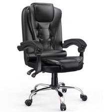Fauteuil Ergonomique Noir Imperméable Cuir Pivotant Assise Et Hauteur Réglable